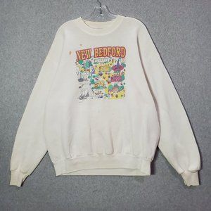 New Bedford Men Sweatshirt XL White City‎ Graphic Jerzees 90s USA READD